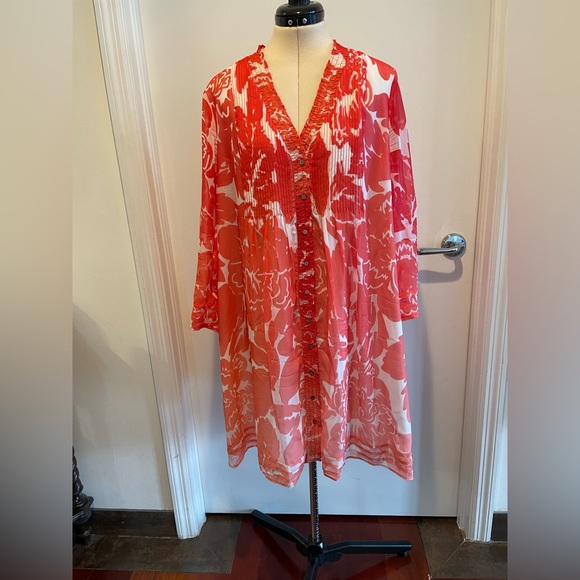 DVF Layla Dress Red Ombré Floral Pattern Size 14